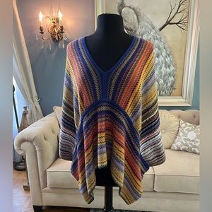 MISSONI Wool Blend Knit Multicolor Chevron Pattern Poncho with Pockets